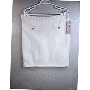Mini Straight Pencil Sweater Skirt L Ivory White Knit Nautical Preppy Academia